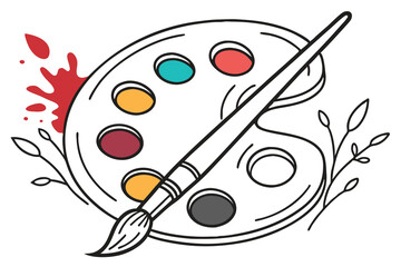 Art palette icon, colorful paint blobs, paintbrush illustration, simple graphic design, flat vector style, vibrant colors, white background, artist tool symbol, creative emblem, minimalist art supply 