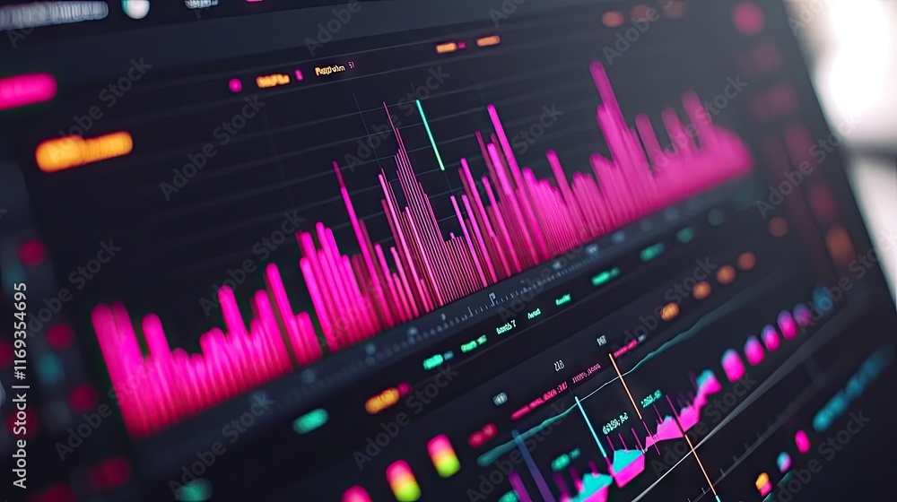 Poster a vibrant display of financial market data with dynamic charts and real-time updates. ideal for trad