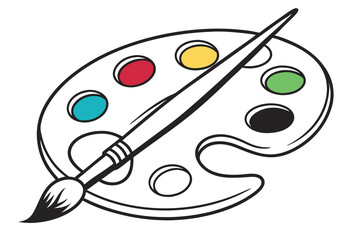 Art palette icon, colorful paint blobs, paintbrush illustration, simple graphic design, flat vector style, vibrant colors, white background, artist tool symbol, creative emblem, minimalist art supply 