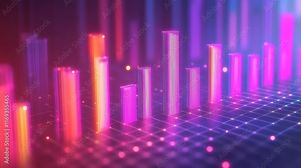 Aufkleber abstract 3d glowing neon bars on grid. ideal for technology, music visualization, or futuristic back