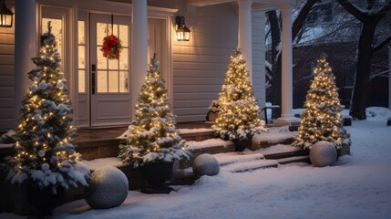 Obraz premium Christmas home background night scene with lightning trees