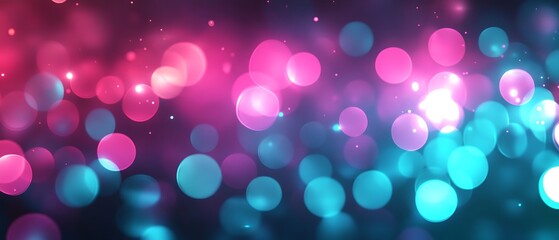 Obraz premium Glowing Neon Pink and Teal Lights in Defocused Cityscape at Night for Dreamy and Vibrant Graphic Design