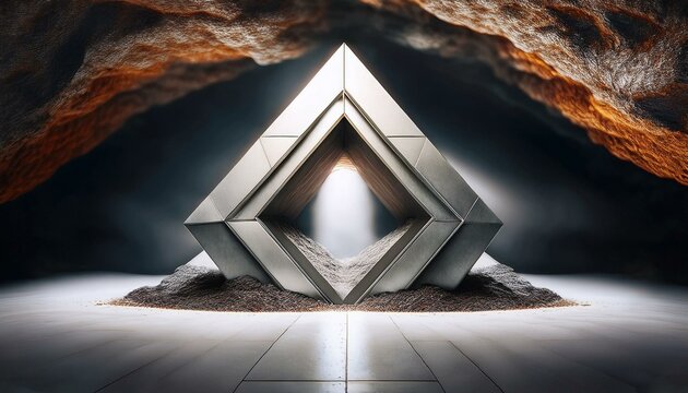 Futuristic portal in a mountain cave