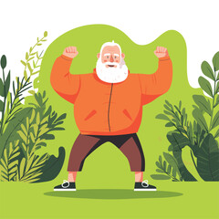 Healthy happy old man exercising