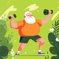 Healthy happy old man exercising