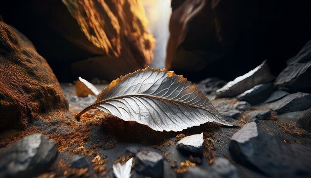 A silver and gold leafs in a cave in the mountians
