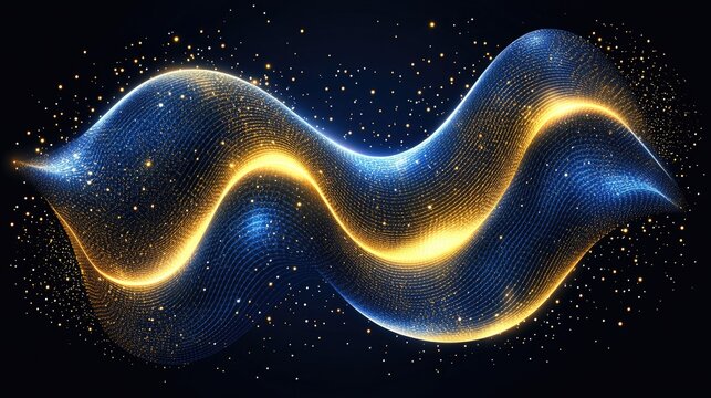 A luminous blue and gold abstract wave flows across a dark background. Perfect for website backgrounds or presentations.