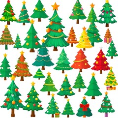 Christmas trees icons collection Generative AI 