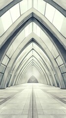 Fototapeta premium A mesmerizing perspective of a modern building's interior, showcasing its symmetrical design and structural elegance.