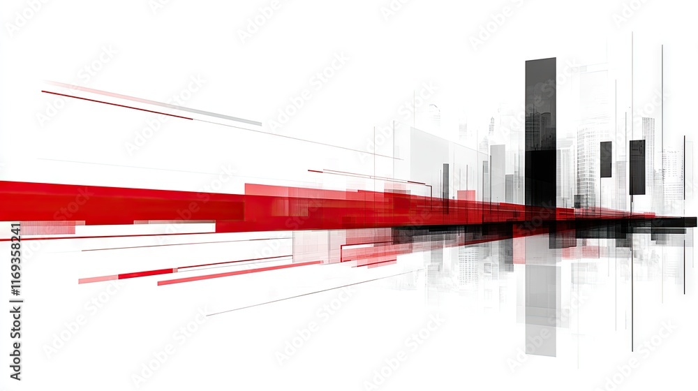 Aufkleber abstract cityscape with red and black geometric shapes. ideal for modern tech or business presentati