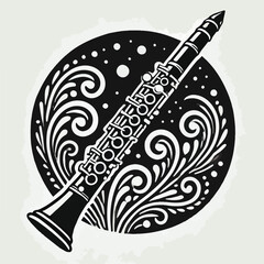Clarinet flat web icon. Clarinet logo design. Woodwind instrument clarinet sign silhouette solid black icon vector design. Musical instruments concept