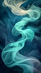 Obraz premium Abstract teal and beige smoke swirls on dark background.