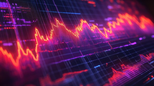 Abstract glowing forex chart with grid. Financial market and investment concept. 3D Rendering