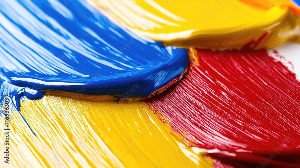 Poster vibrant strokes of blue yellow and red paint create a dynamic abstract image. ideal for backgrounds 