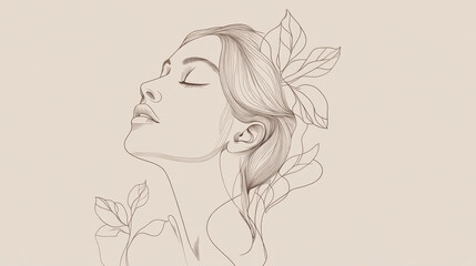 Elegant sketch of woman with leaves in hair