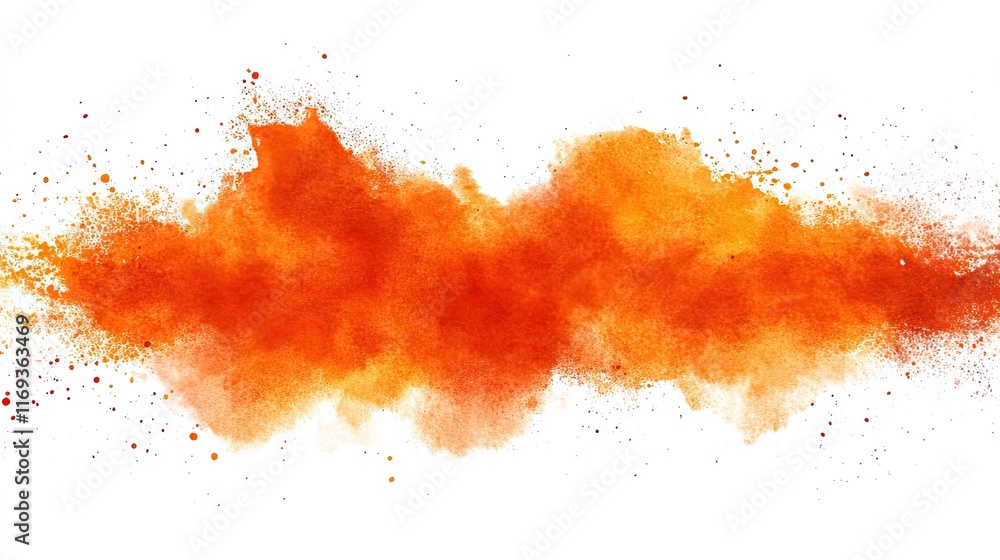 Poster a vibrant orange splash explodes across a white background. ideal for adding a burst of color to des