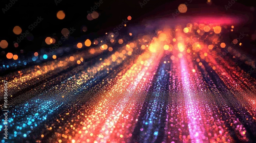 Poster glittering bokeh lights streak across a dark background. ideal for festive backdrops or overlays add