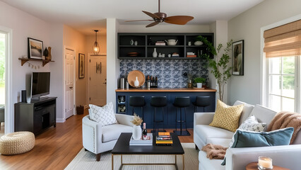 Hostingcore, home entertaining, cozy home, guest-ready home, home bar design, seasonal decor, practical furniture, home comfort, minimalist hosting, soft lighting, decluttering, dinner party ideas, we