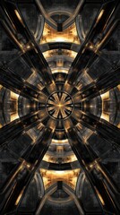 Obraz premium Abstract Golden and Black Geometric Mandala: A Kaleidoscopic Vision of Symmetry and Structure
