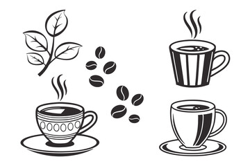 Black coffe cup Icon Set Vector Silhouette Design Isolated on White Background