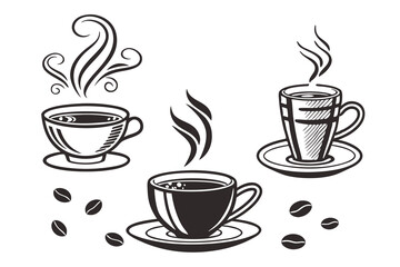 Black coffe cup Icon Set Vector Silhouette Design Isolated on White Background