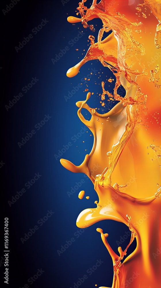Poster vibrant orange liquid explodes against a deep blue backdrop, creating a dynamic and energetic splash