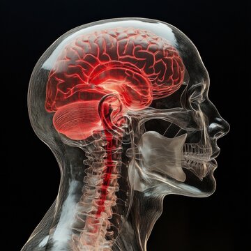 Radiographie d'un cr&acirc;ne et d'un cou humains avec colonne vert&eacute;brale en profil lat&eacute;ral