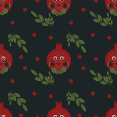 pattern with pomegranates on a black background