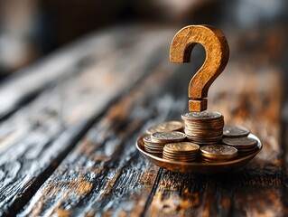 Metallic Question Mark Balancing Coins on Scale Representing Financial Decisions and Risk Versus Reward