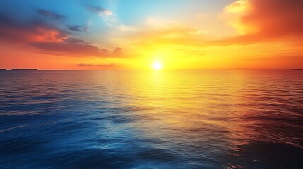 Fototapeta premium Vibrant Sunset Over Calm Ocean Water Displaying Warm Colors