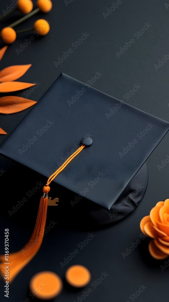 Poster a top down minimalist view of a graduation cap with an empty space on the left side perfect for addi