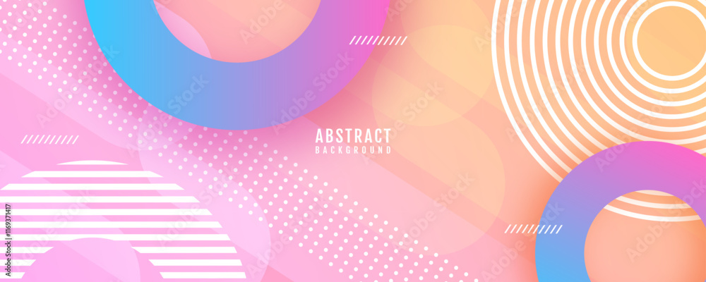 Poster 3d blue pink abstract background overlap layer on bright space with circles effect decoration. moder