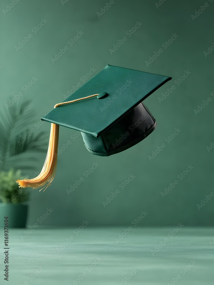 Poster floating graduation cap in minimalist empty background symbolic image of academic achievement and fu