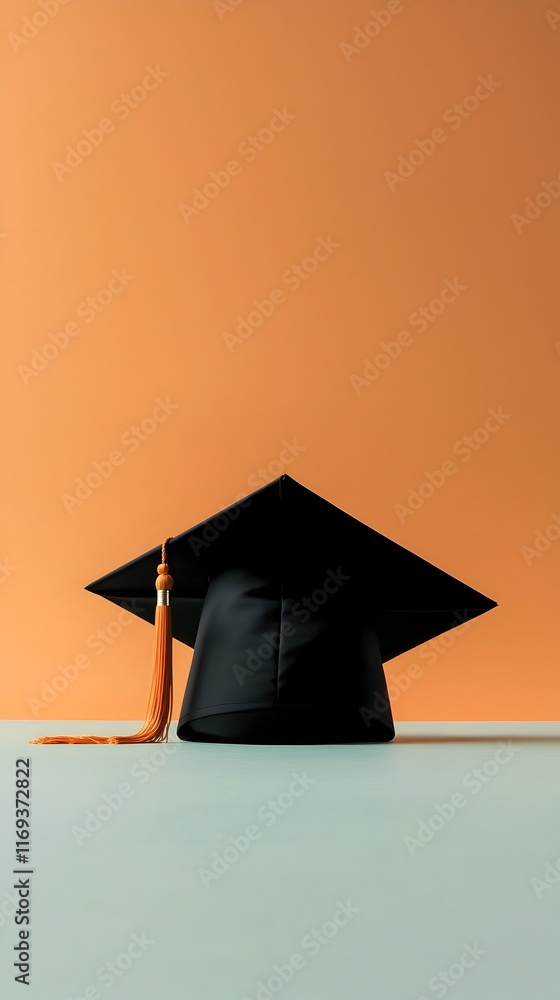 Poster dark graduation cap against a light background with empty space in the middle representing academic 