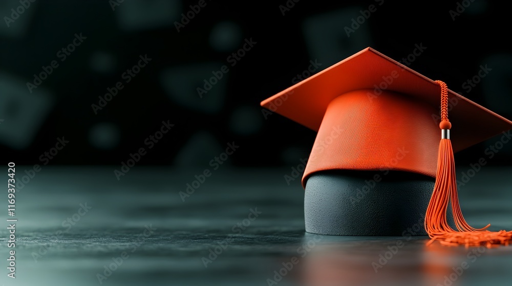 Poster a graduation cap tilting slightly with empty space in the center symbolizing the accomplishment of a