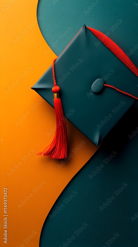 Poster close up shot of the corner edge of a graduation cap with empty sky background providing a customiza