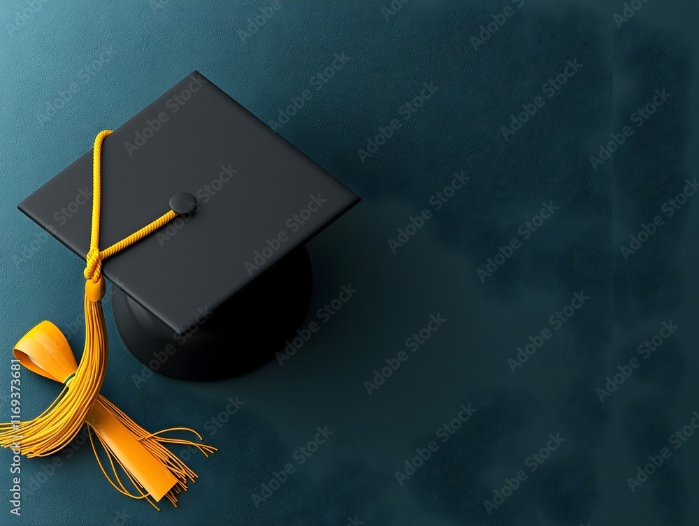 Poster simple graduation cap with ample blank space on the right side for adding text overlay or copywritin