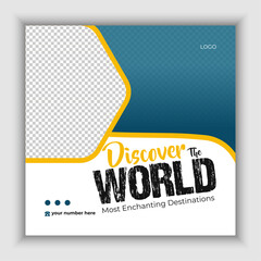 Holiday travel, traveling or summer beach travelling social media post or web banner template design.