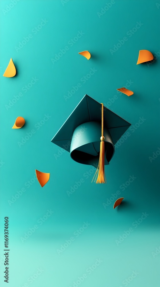 Poster a graduation cap floating effortlessly in an expansive boundless empty space symbolizing academic ac