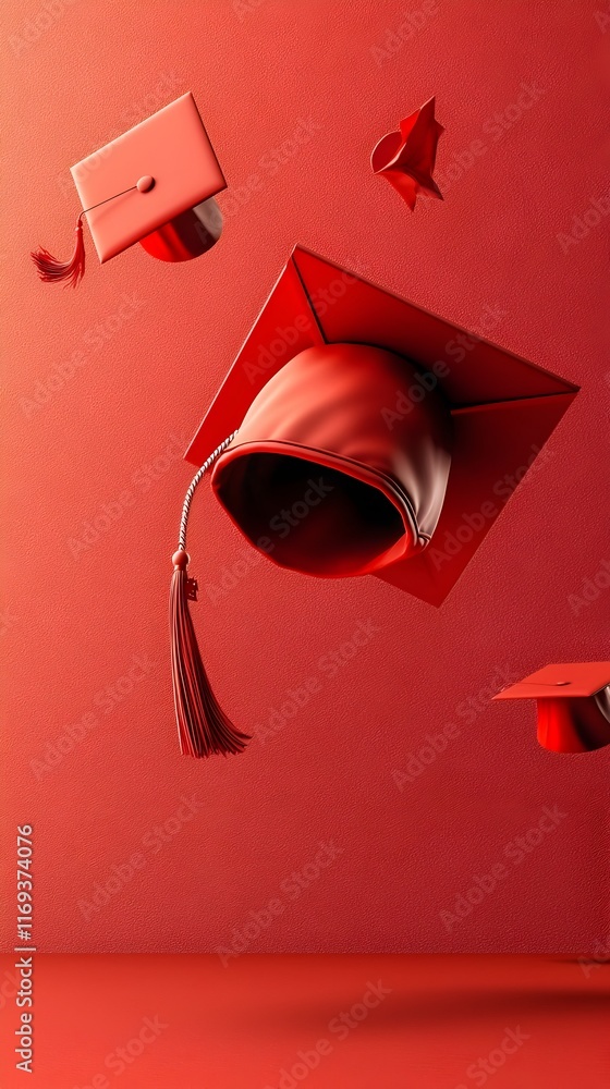 Poster floating graduation cap suspended in serene minimalist backdrop with generous empty space symbolizin