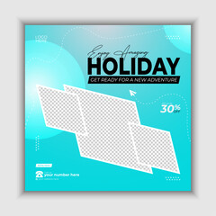 Modern social media post template with travel theme.