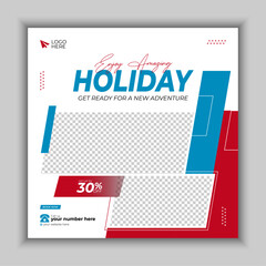 Travelling, tourism, winter or summer holiday tour online marketing social media post with abstract graphic, shape and typography design. 