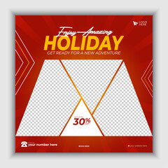 Social media post banner design template for travel holiday vacation