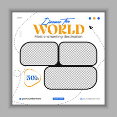 Set of travel adventure social media pack template premium vector, color, typo, background.