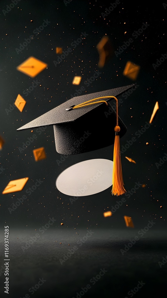 Aufkleber floating graduation cap suspended in empty space with minimalist abstract background representing ac