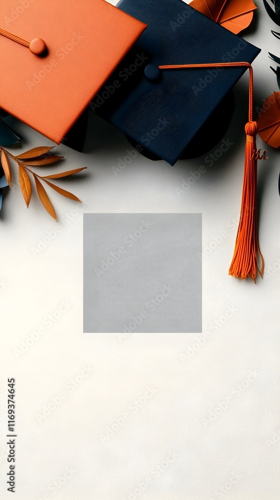 Aufkleber graduation mortar board cap isolated on plain white background with ample copy space for text or des