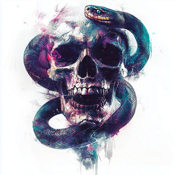shirt print of skull and snake