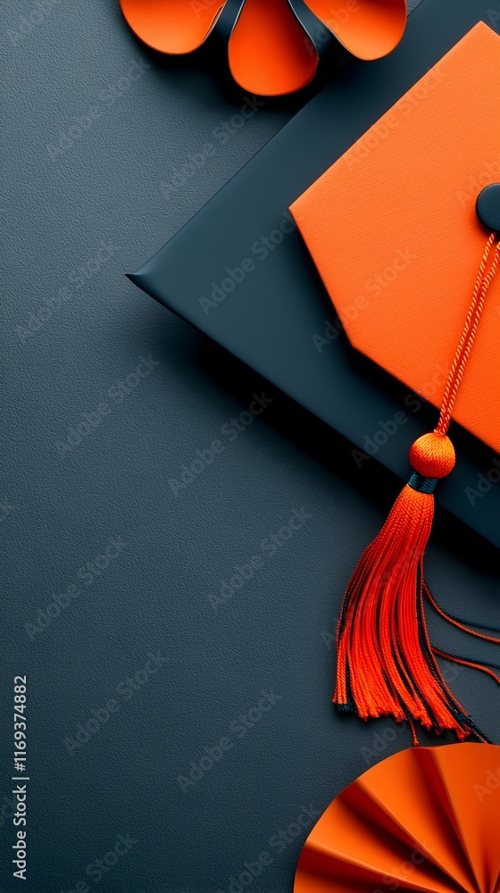 Poster close up shot of the corner detail of a graduation mortarboard cap with empty space to the side repr