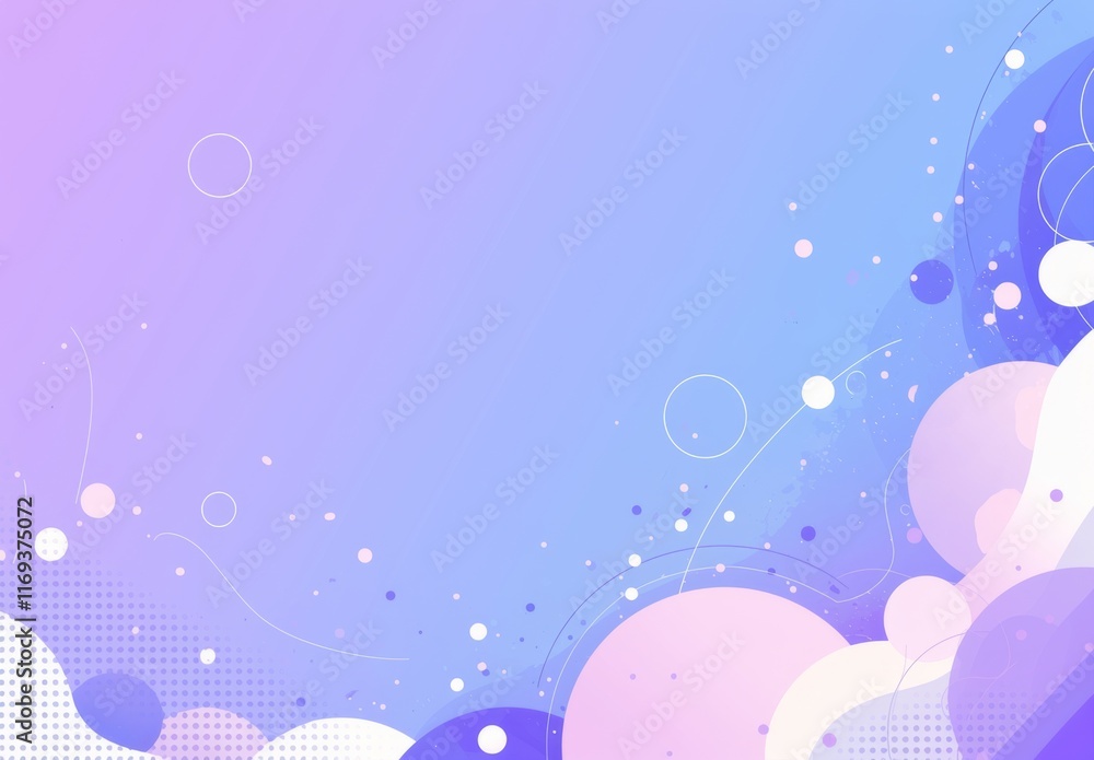 Poster minimalistic pastel blue and purple background with abstract shapes, dots, and lines, featuring a so