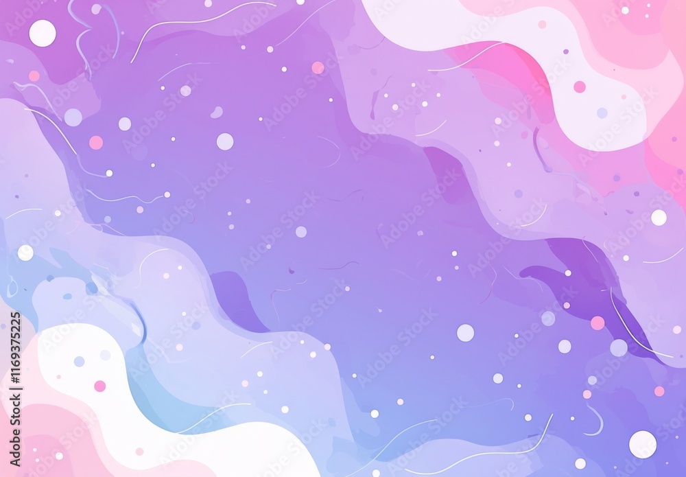 Poster minimalistic pastel blue and purple background with abstract shapes, dots, and lines, featuring a so